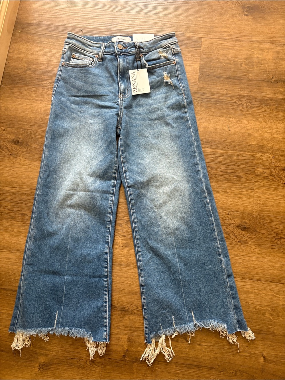 Zenana Women's Blue Distressed Wide-Leg Jeans